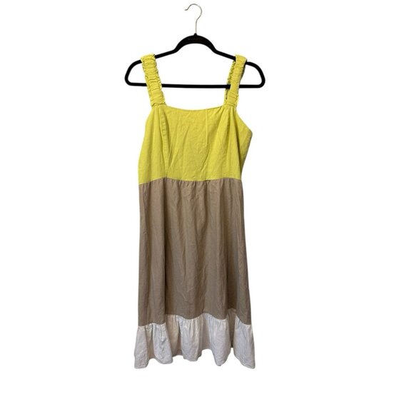 52seven‎ Women's Large Tiered Colorblock Linen Blend Midi Dress Classic Resort - Picture 1 of 4